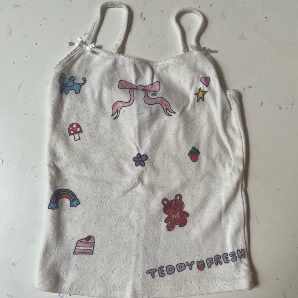 Teddy Fresh White Tank Top with Colorful Graphics